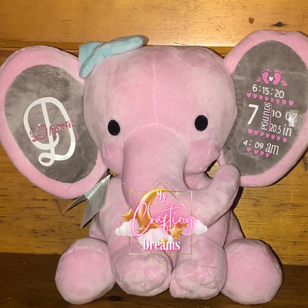 Elephant Plush Birth Announcement **PLEASE READ THE DESCRIPTION BEFORE PURCHASING**