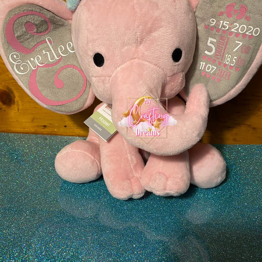 Elephant Plush Birth Announcement **PLEASE READ THE DESCRIPTION BEFORE PURCHASING**